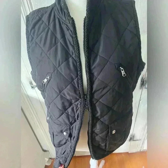 RALPH LAUREN black barn coat vest quilted corduroy trim zip closure pockets M - Picture 3 of 8